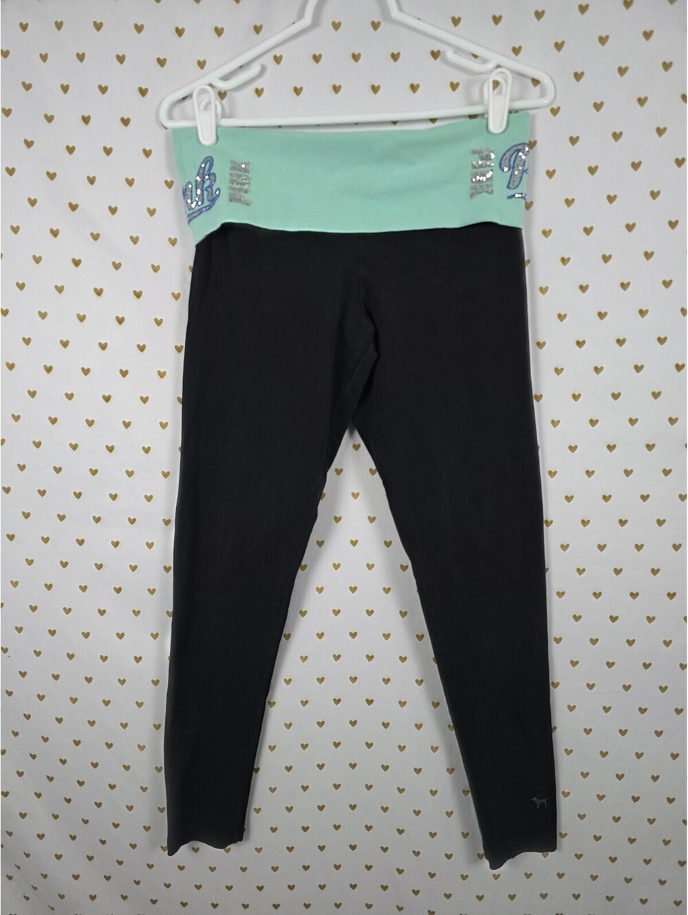 Victorias Secret PINK Vintage y2k FOLDOVER Yoga Pants Medium Skinny Ankle BLING